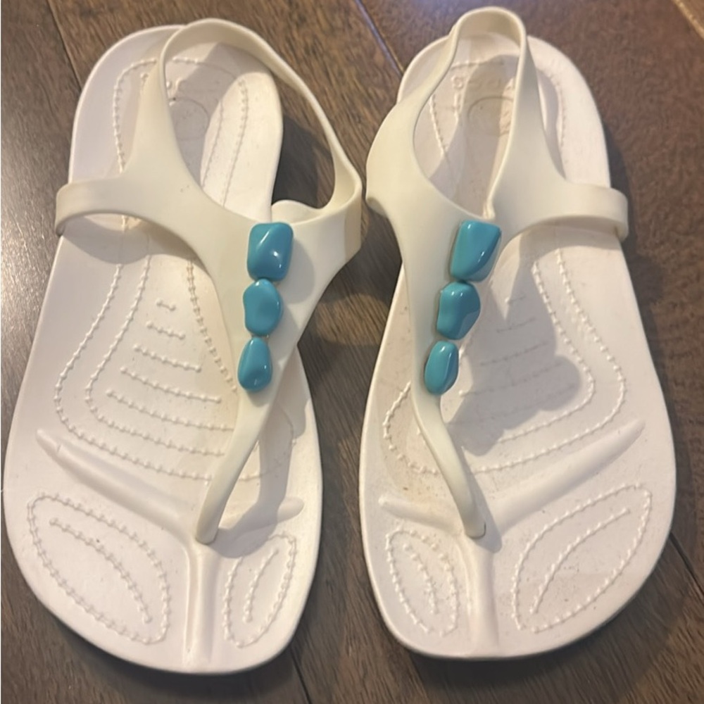 CROCS White Sandals with Blue Accents